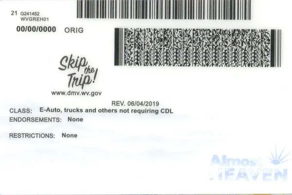 Buy West Virginia fake ID front view online