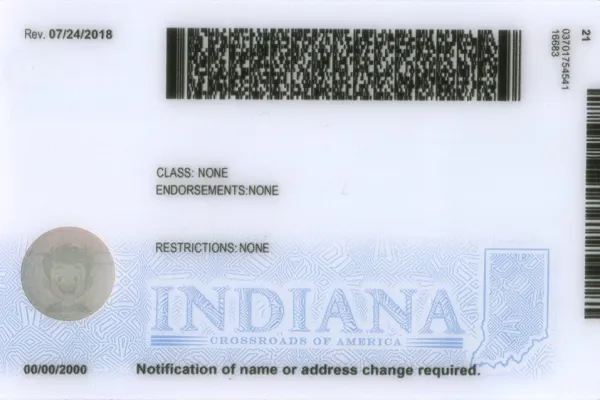 Buy Indiana fake ID front view online