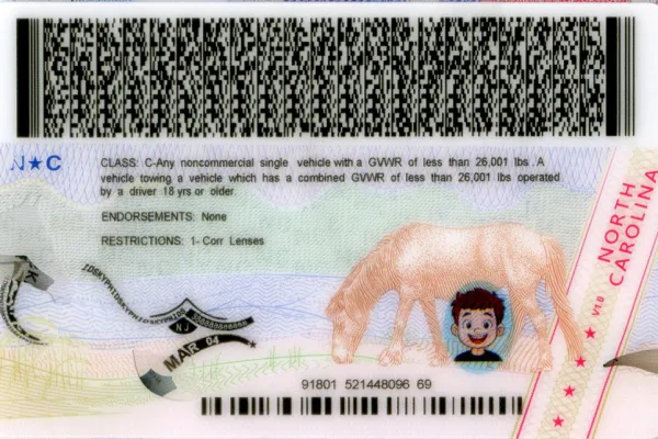 Buy North Carolina fake ID front view online