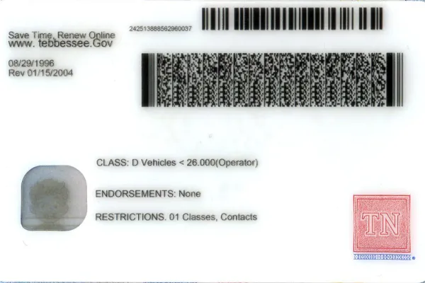 Buy Tennessee fake ID front view online