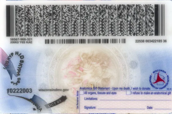 Buy Wisconsin fake ID front view online