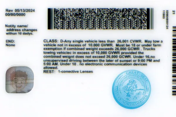 Buy North Dakota fake ID front view online