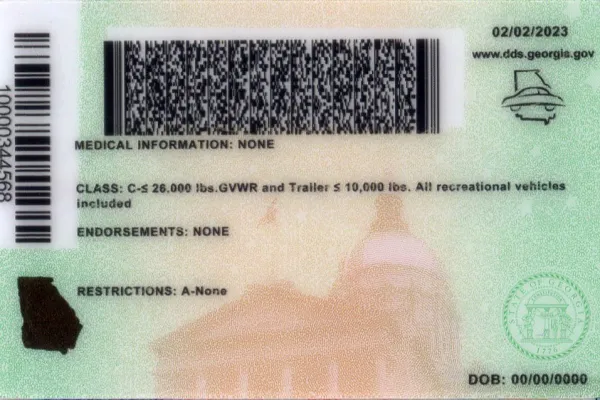 Buy Georgia fake ID front view online