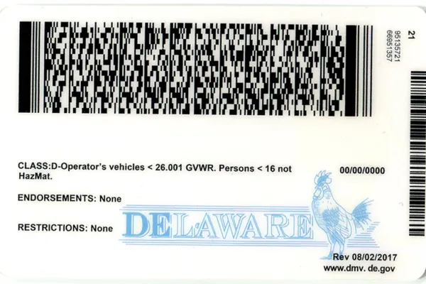 Buy Delaware fake ID front view online